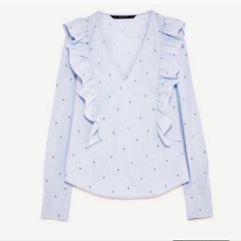 ZARA UMBRELLA PRINT RUFFLE TOP NWT - Picture 2 of 10